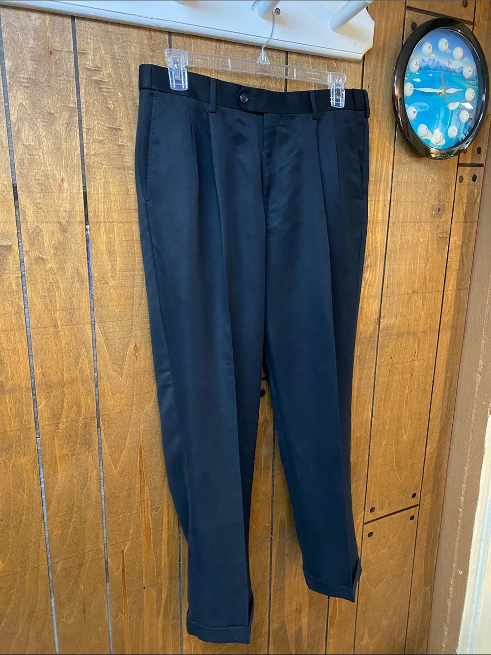 Savane Men's Black Pleated Dress Trousers 38x30 machine wash